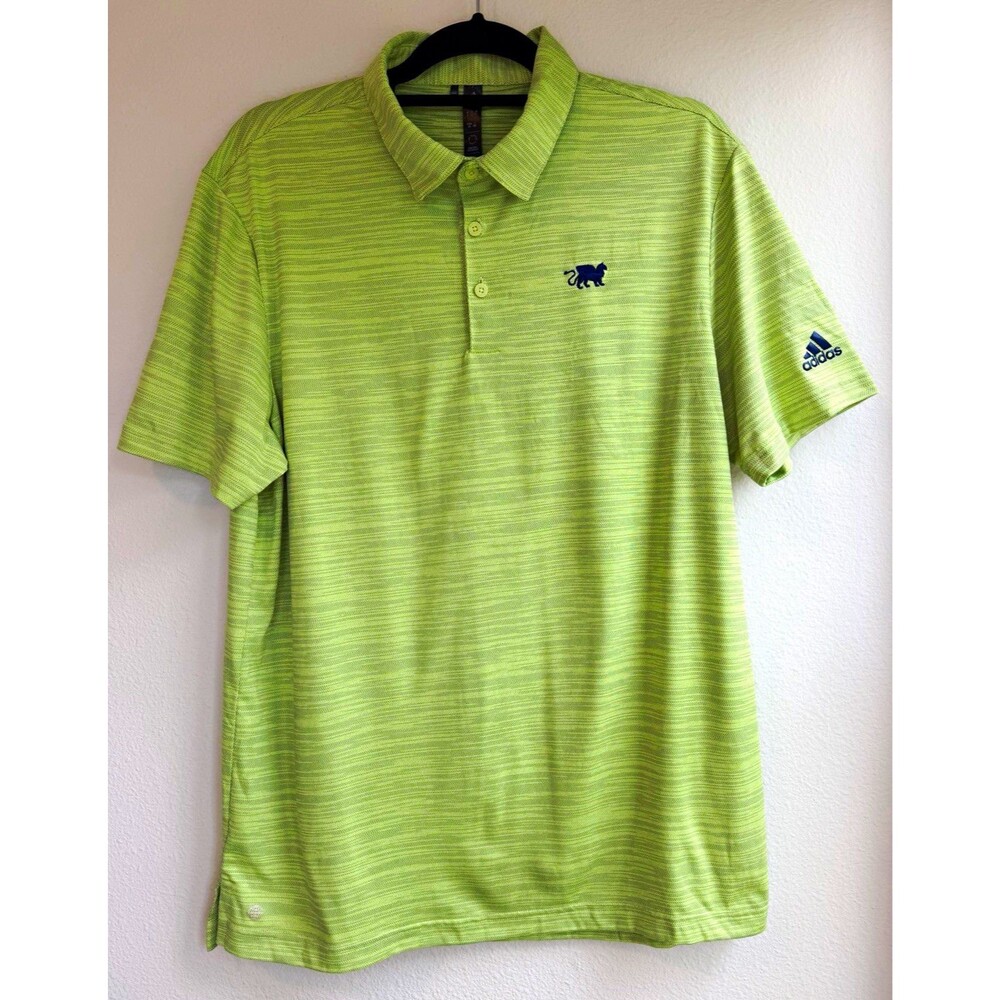 adidas Men’s L Regular Green Striped Short Sleeve Golf Polo Shirt HA9166